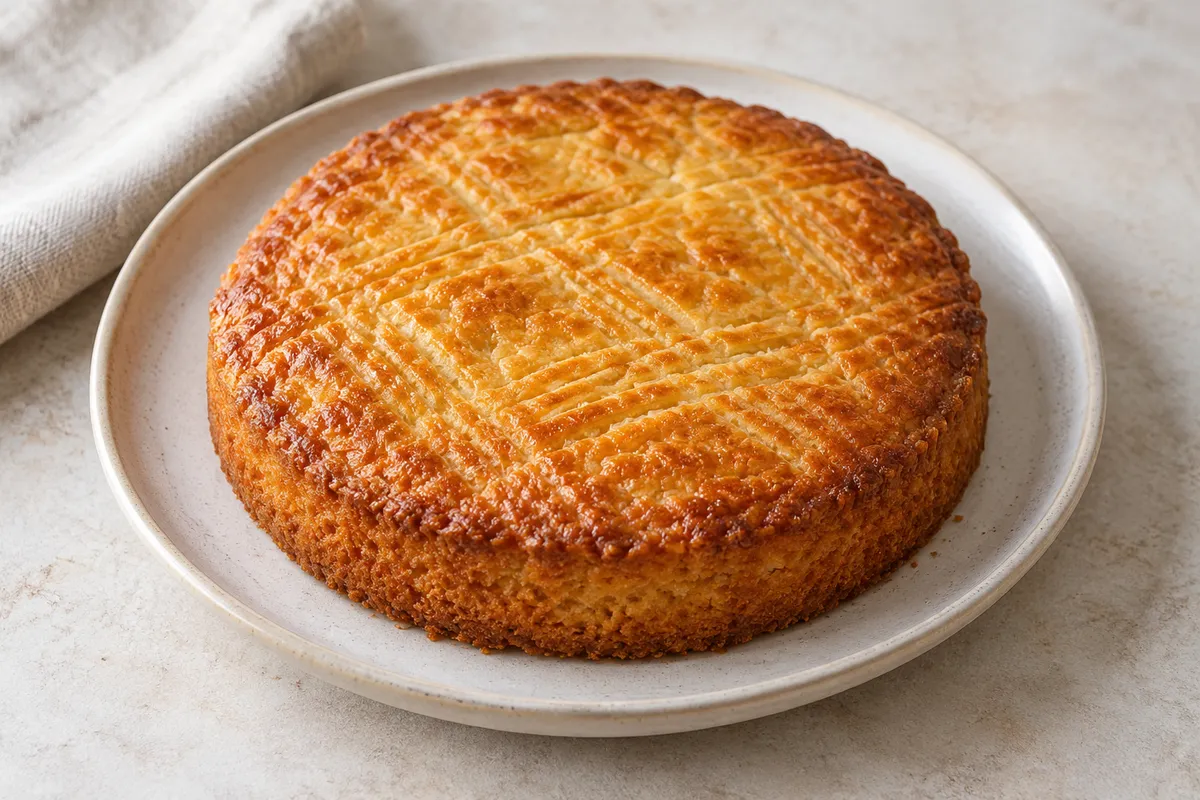Gâteau breton sur un fond de lin clair.