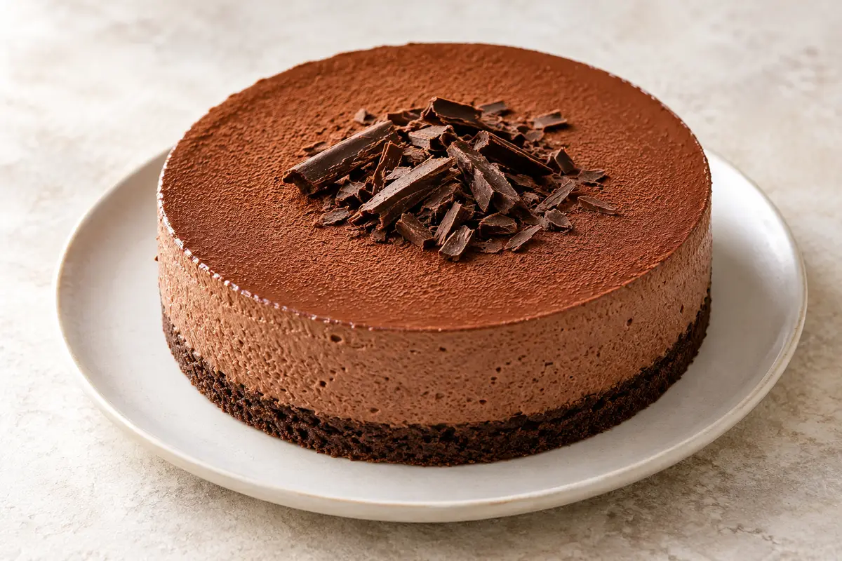 Gâteau mousse sur un fond de lin clair.