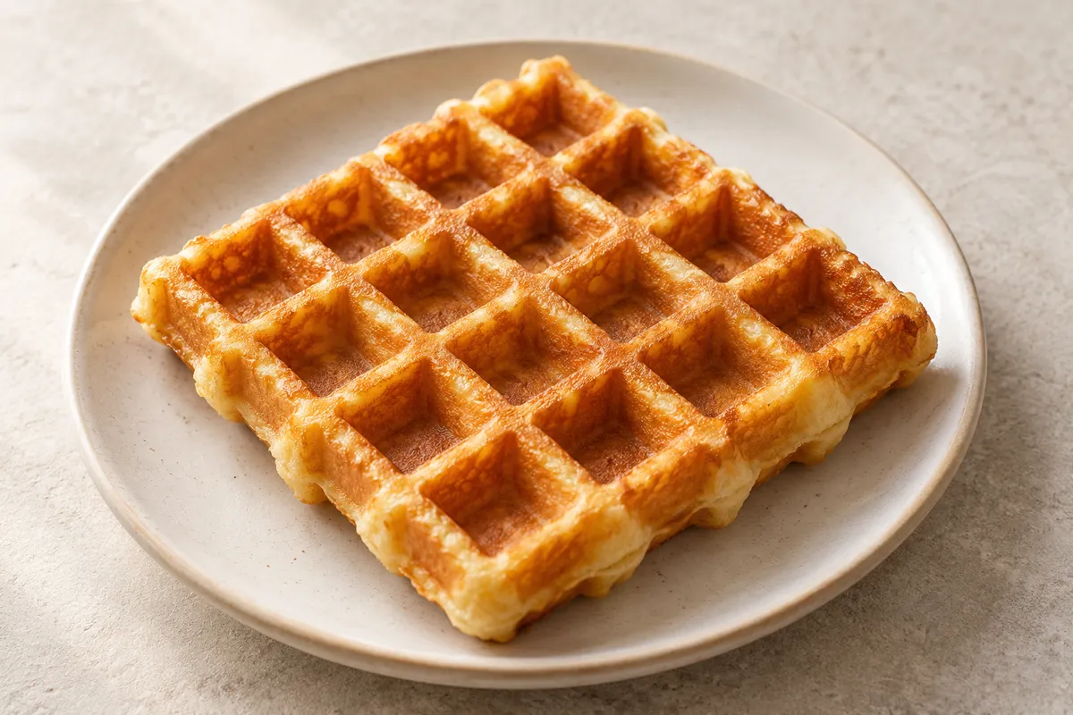 Gaufre croustillante sur un fond de lin clair.