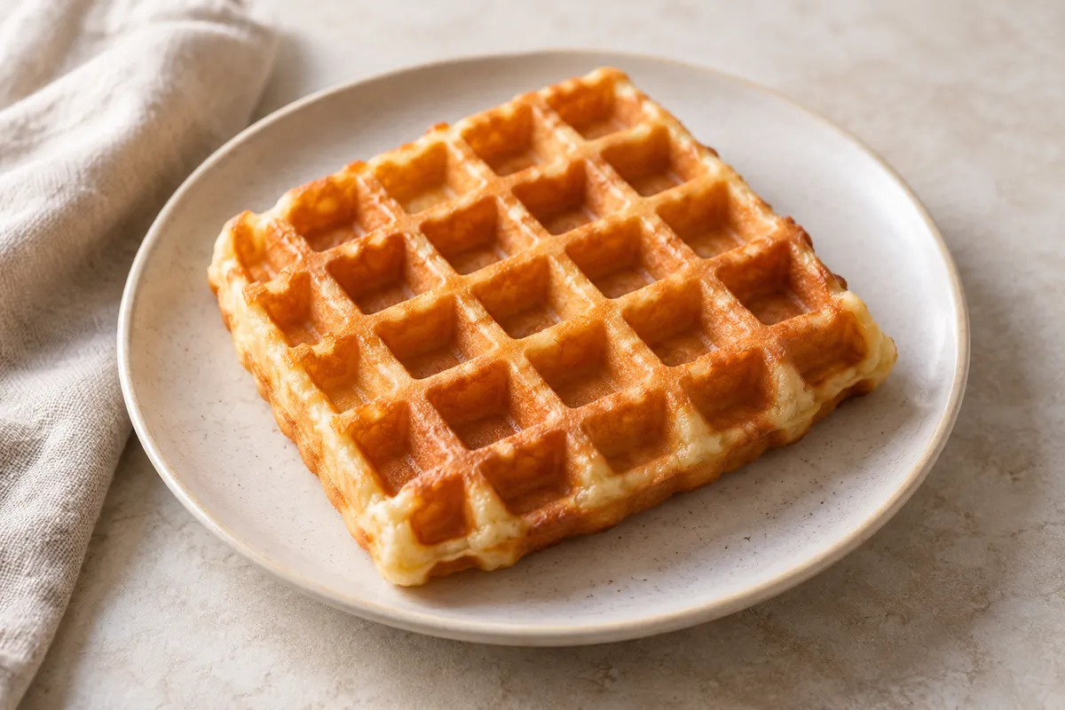 Gaufre moelleuse sur un fond de lin clair.