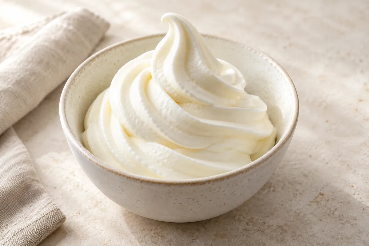 Glace au yaourt sur un fond de lin clair.