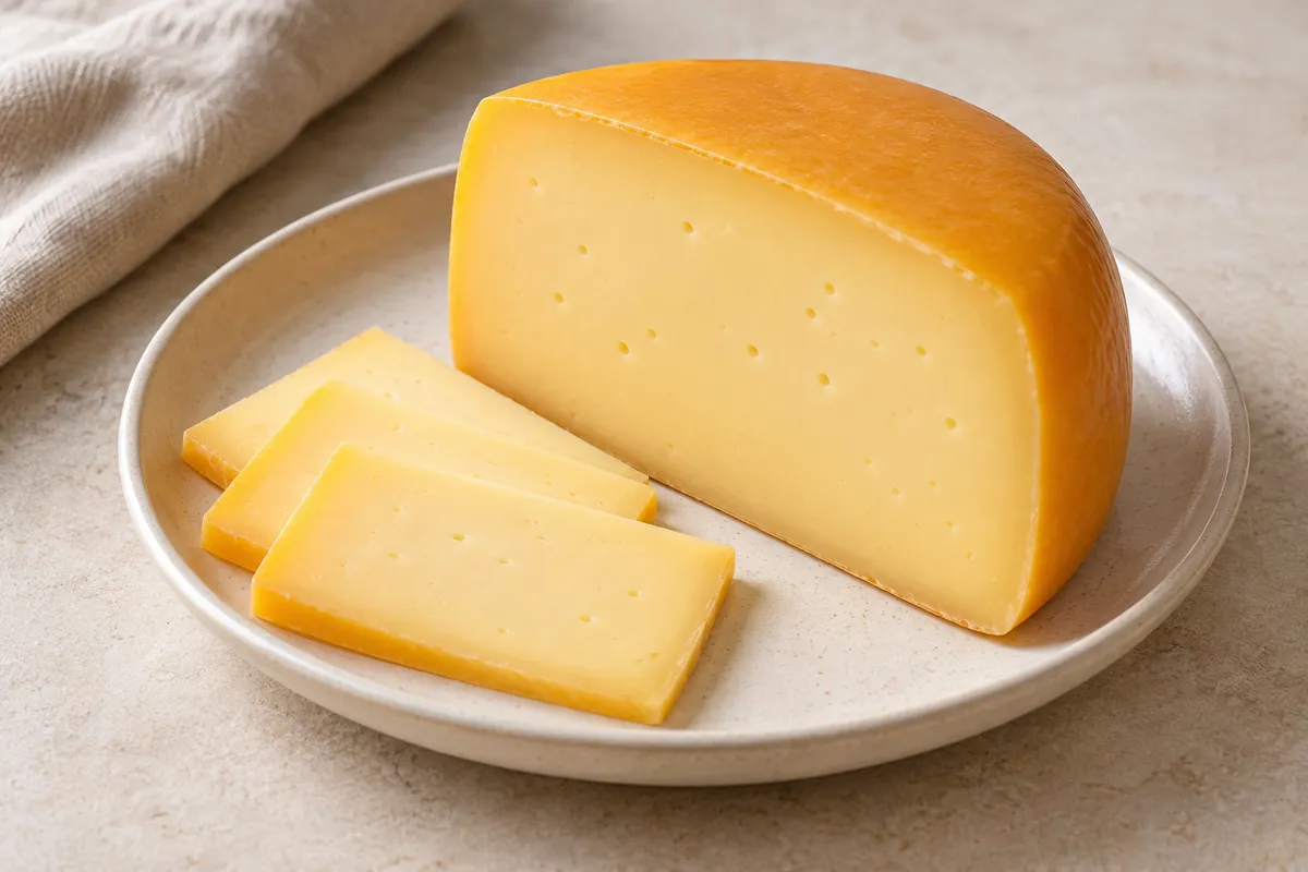 Gouda sur un fond de lin clair.