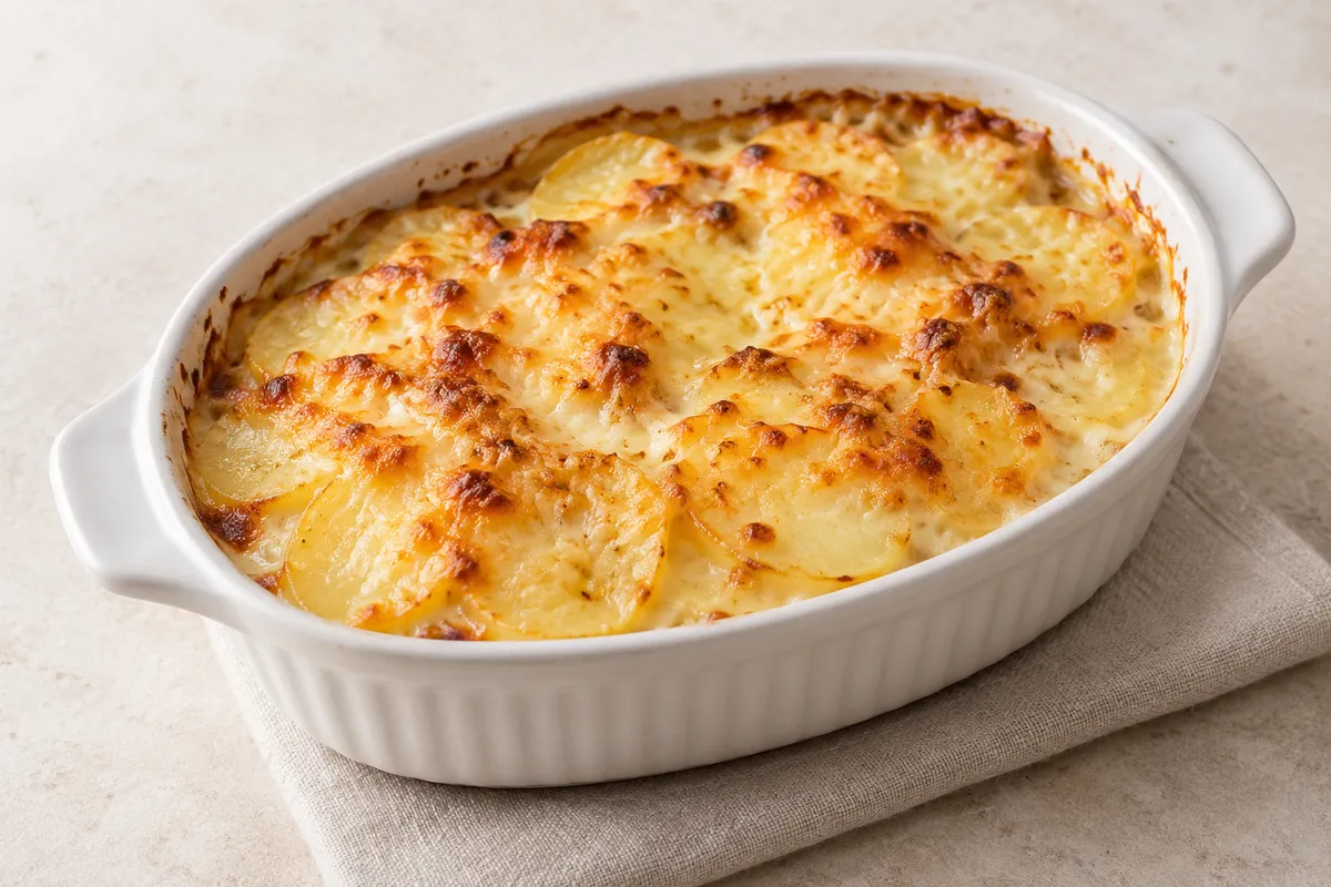 Gratin sur un fond de lin clair.