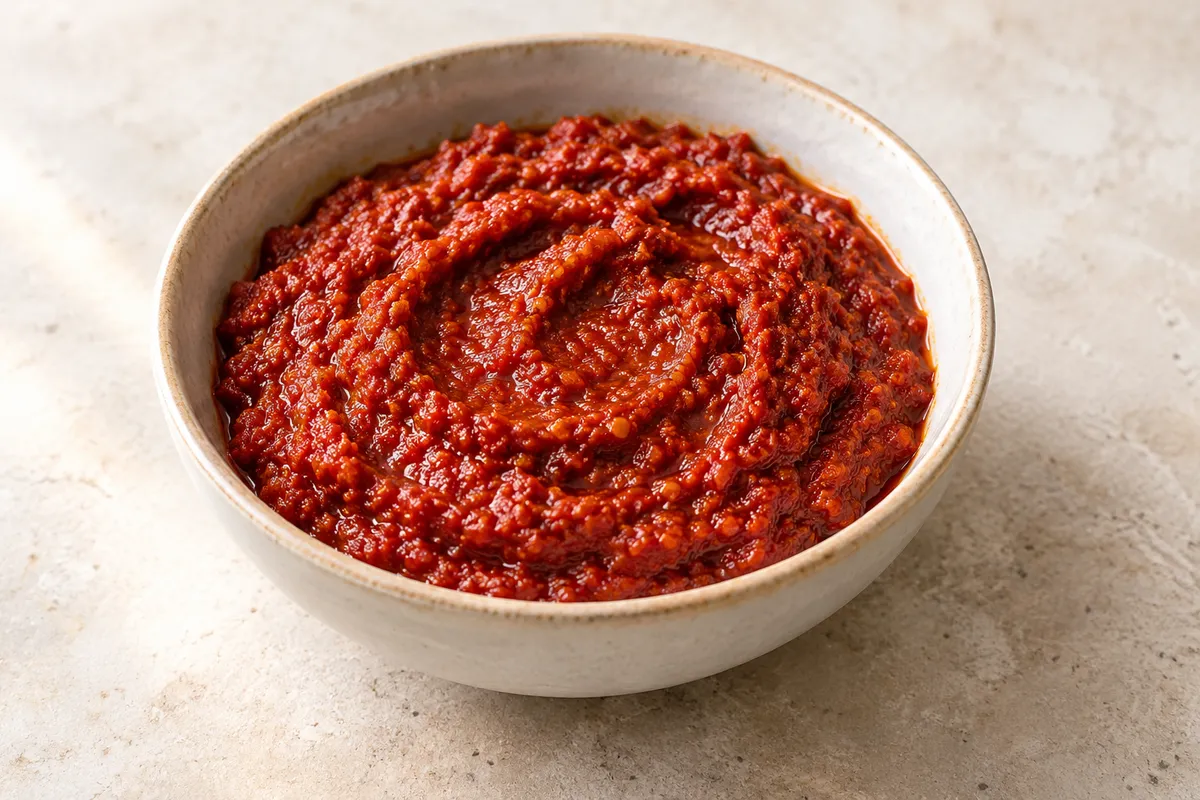 Harissa sur un fond de lin clair.