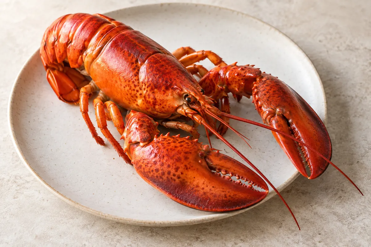 Homard sur un fond de lin clair.