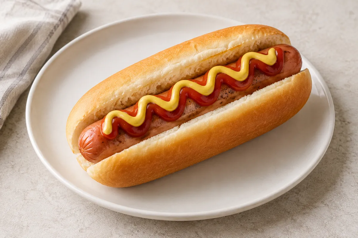 Hot-dog sur un fond de lin clair.