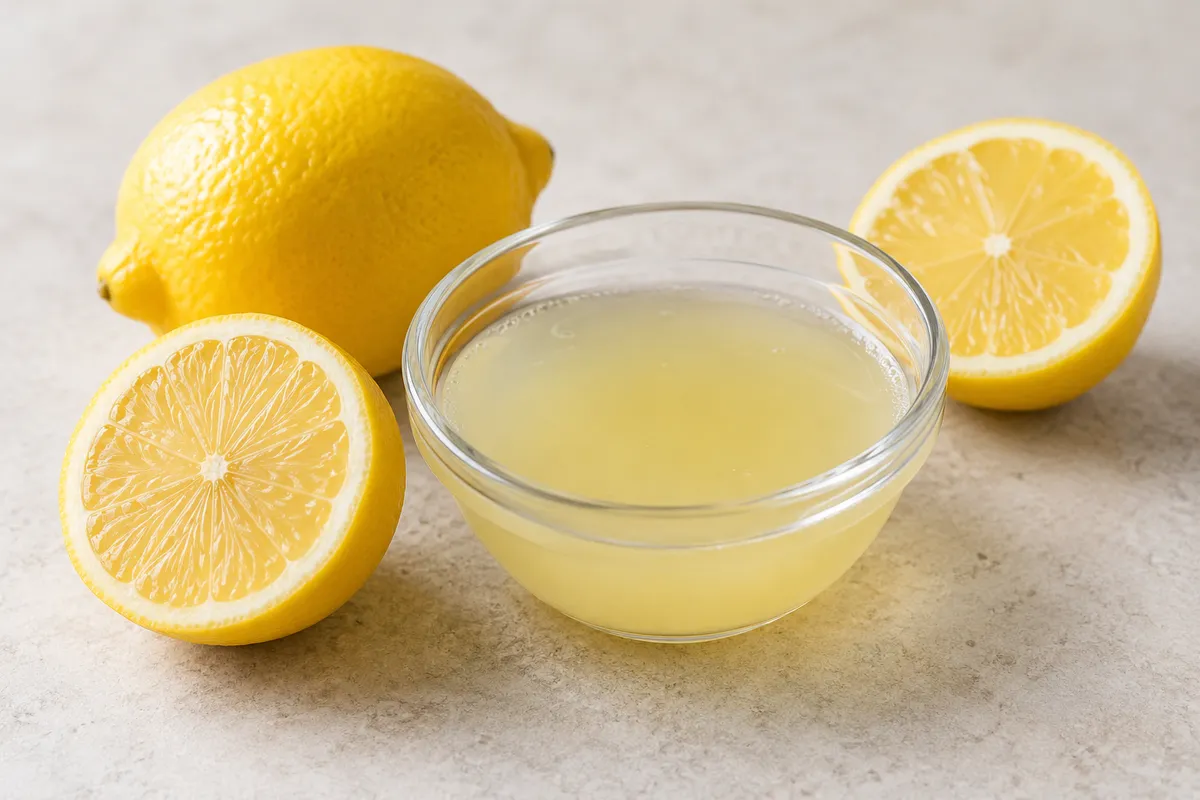 Jus de citron sur un fond de lin clair.