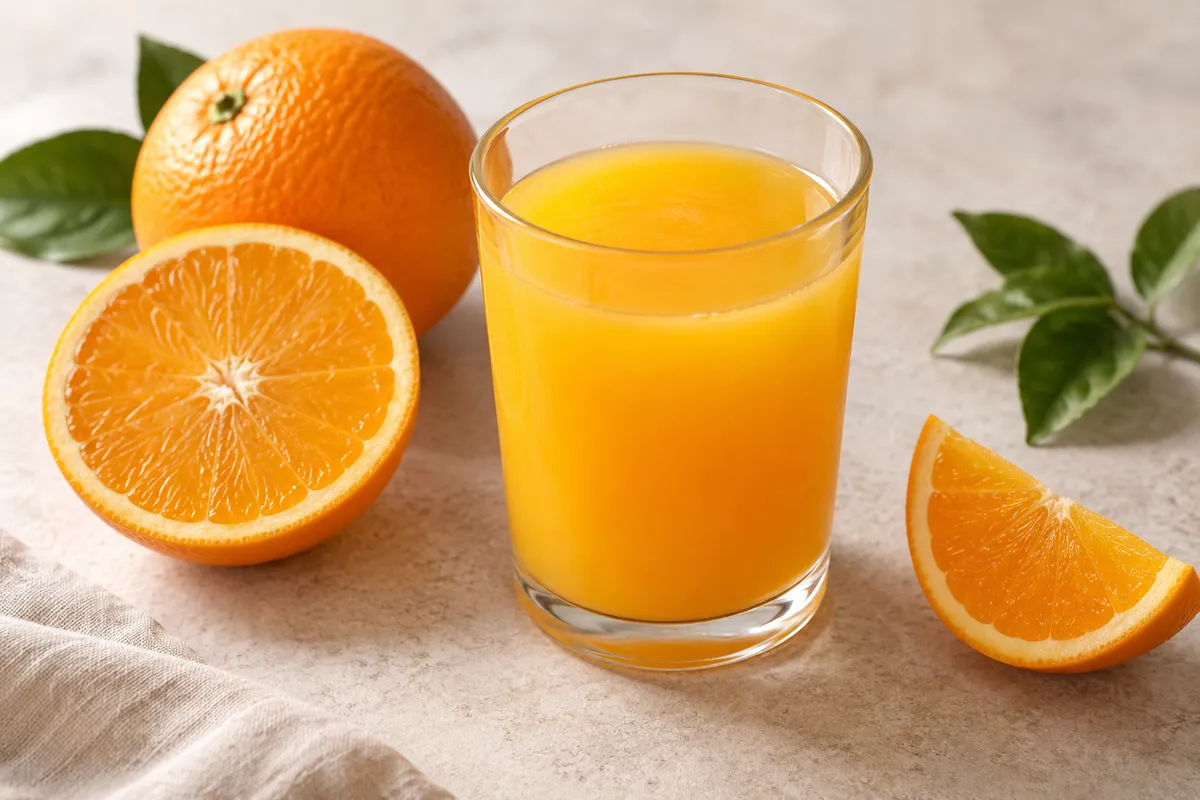 Jus de fruit sur un fond de lin clair.