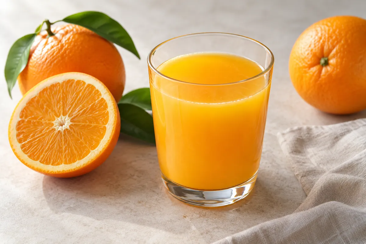 Jus de fruits sur un fond de lin clair.