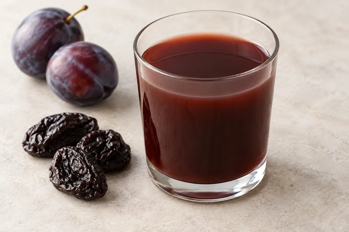 Jus de pruneau sur un fond de lin clair.