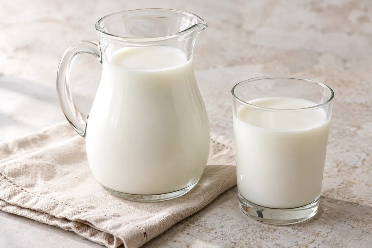 Lait de grand sur un fond de lin clair.
