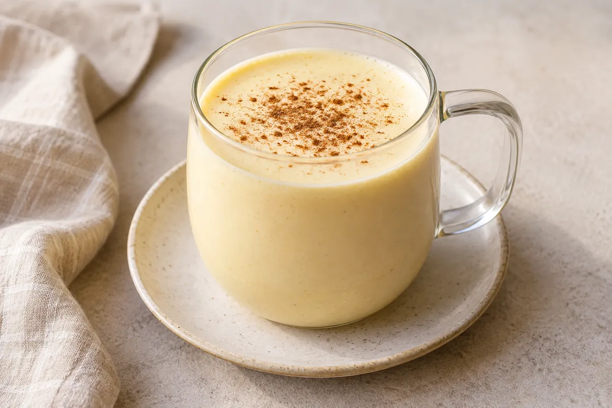 Lait de poule sur un fond de lin clair.
