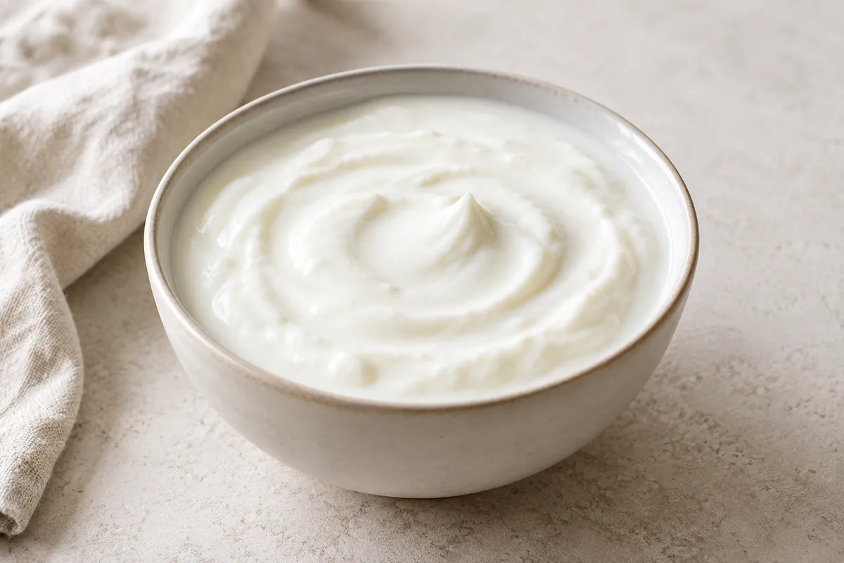 Lait fermenté sur un fond de lin clair.