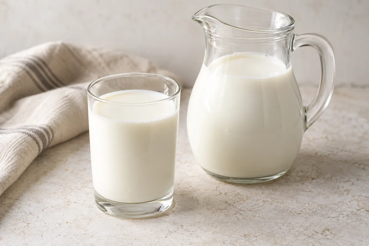 Lait sur un fond de lin clair.