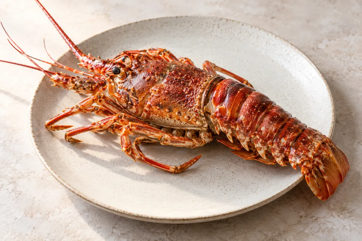 Langouste sur un fond de lin clair.