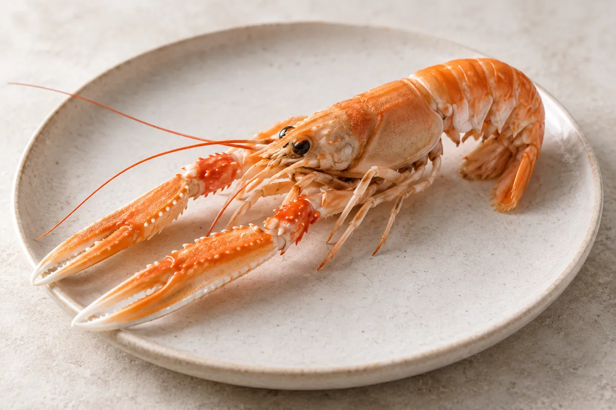Langoustine sur un fond de lin clair.