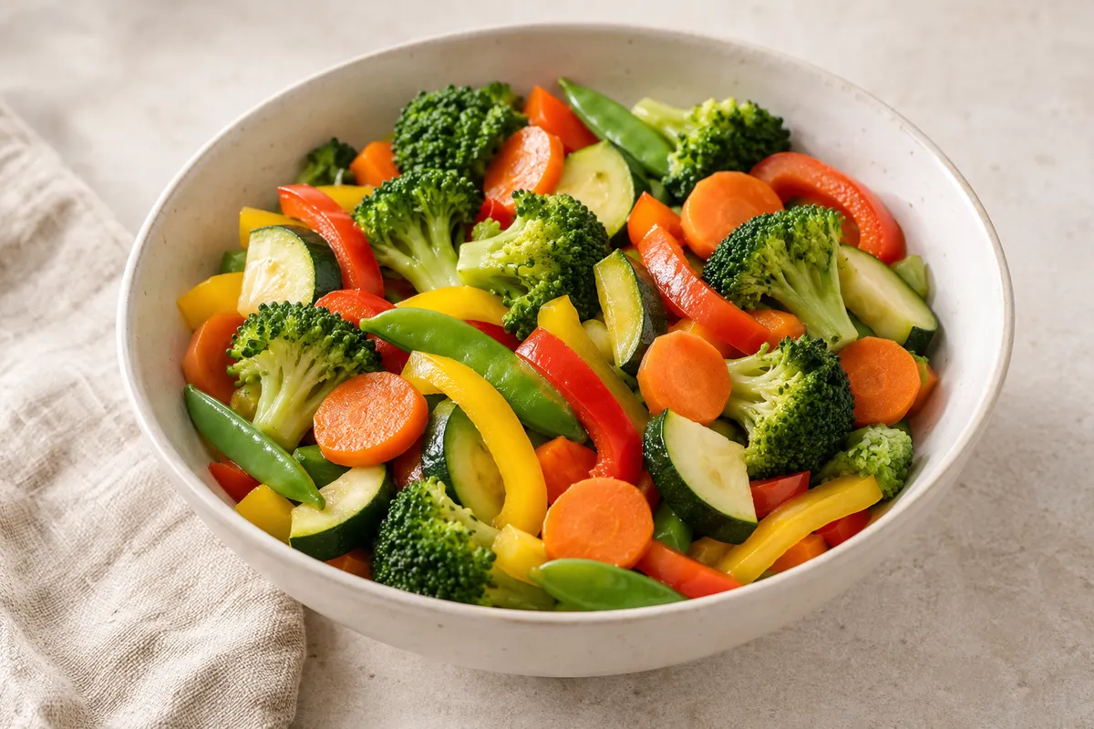 Légumes mélange sur un fond de lin clair.