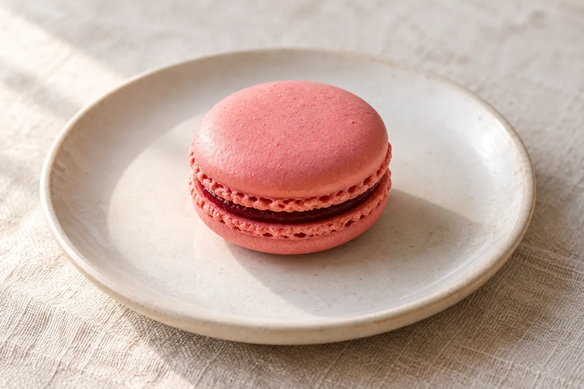 Macaron sur un fond de lin clair.