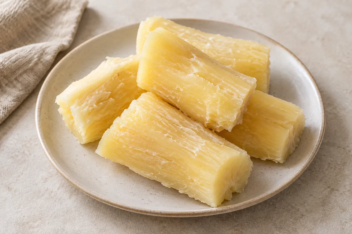 Manioc sur un fond de lin clair.