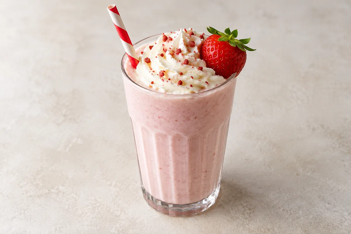 Milkshake de restauration sur un fond de lin clair.