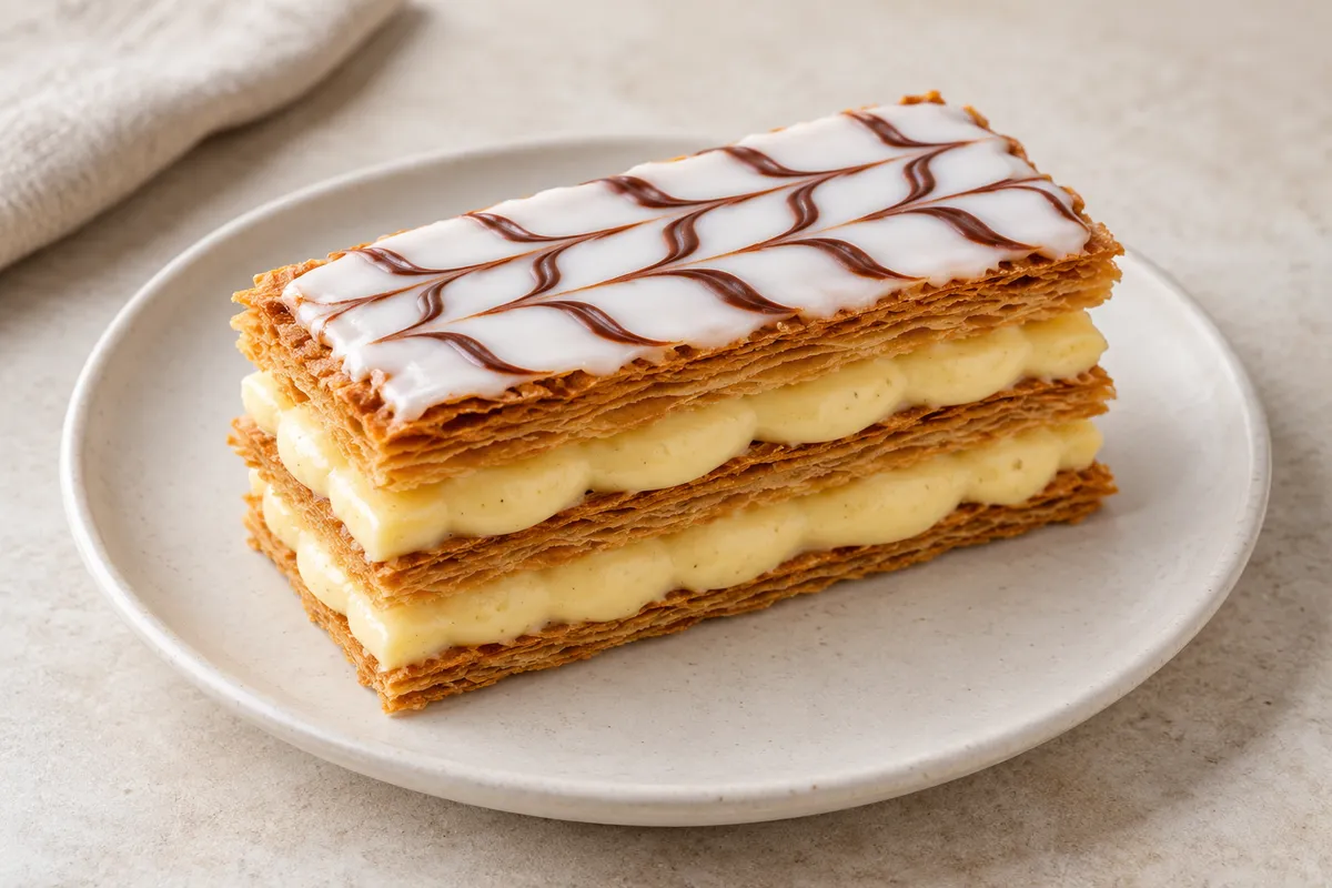 Mille-feuille sur un fond de lin clair.