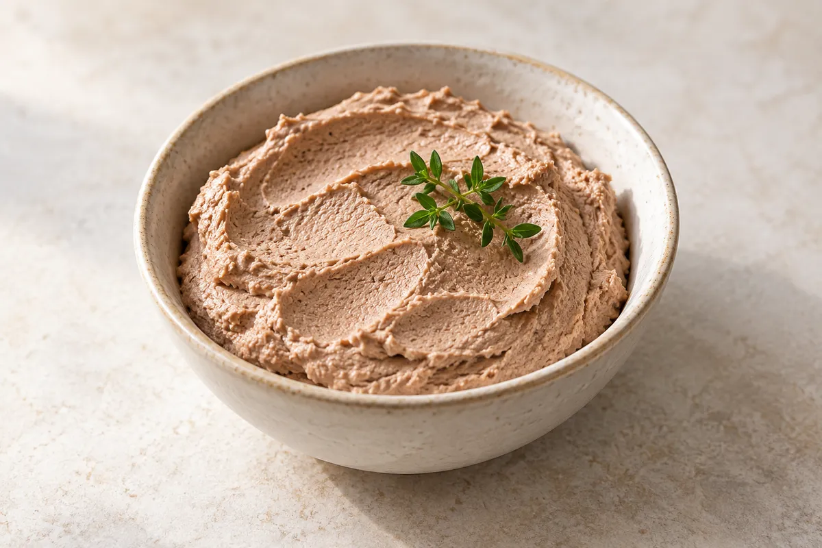 Mousse de canard sur un fond de lin clair.