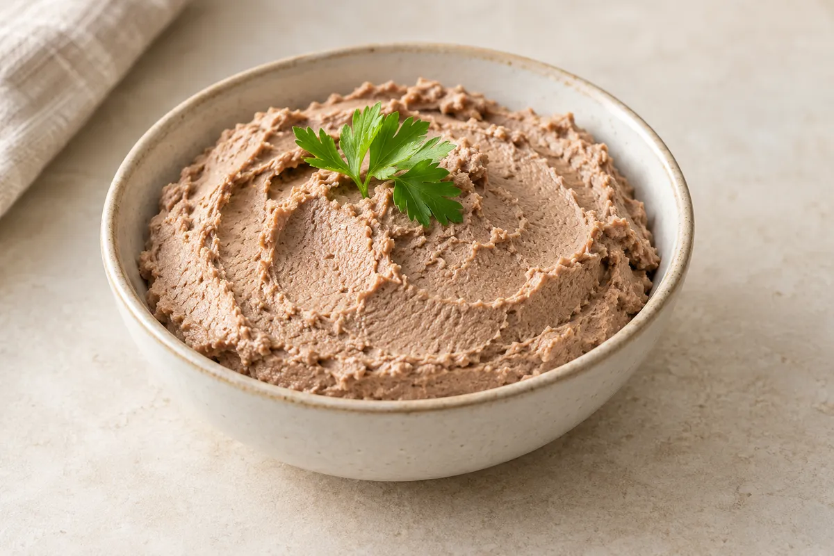 Mousse de foie sur un fond de lin clair.