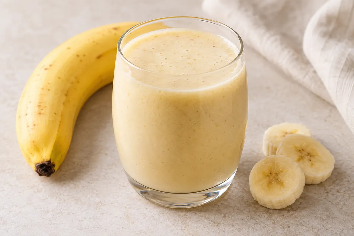 Nectar de banane sur un fond de lin clair.