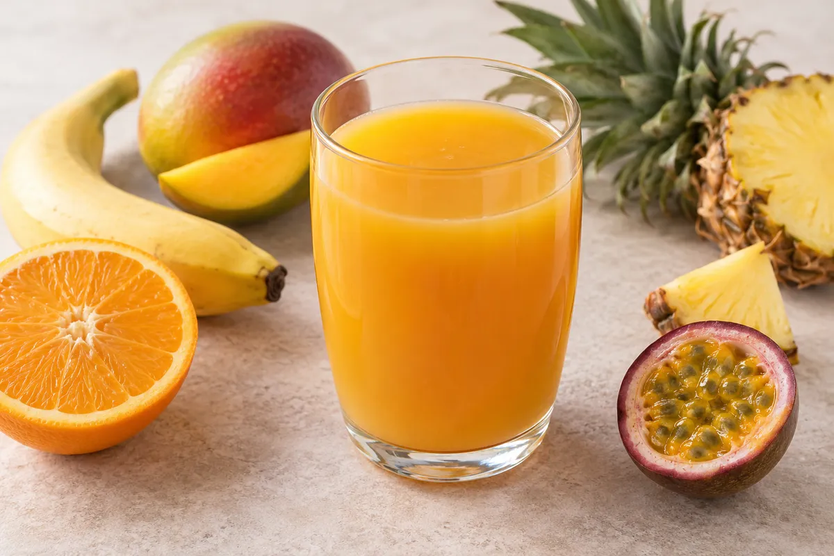 Nectar multifruit sur un fond de lin clair.