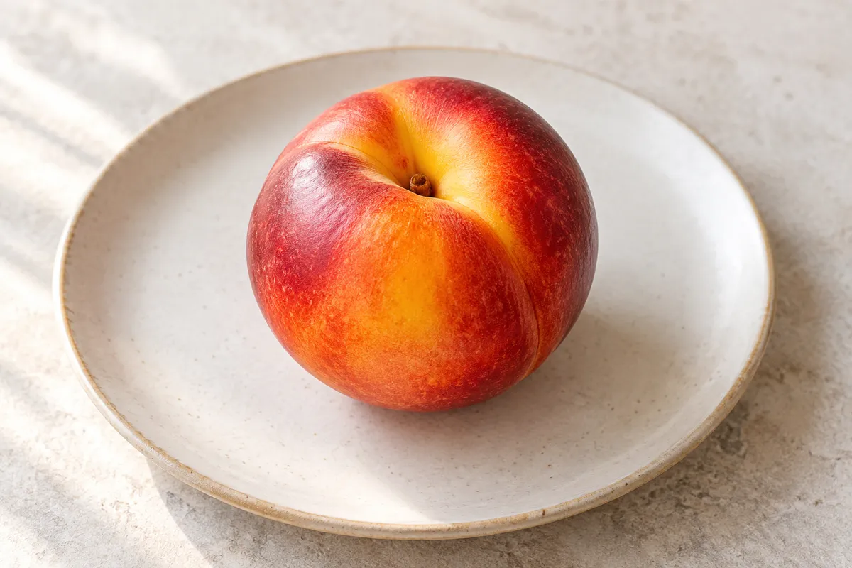 Nectarine sur un fond de lin clair.