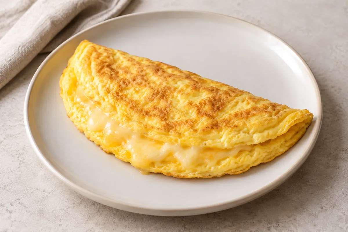 Omelette au fromage sur un fond de lin clair.