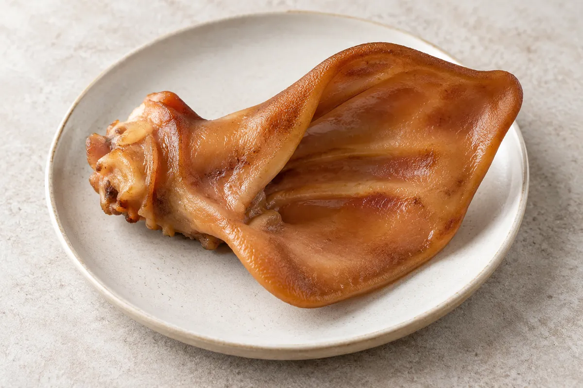 Oreille de porc sur un fond de lin clair.