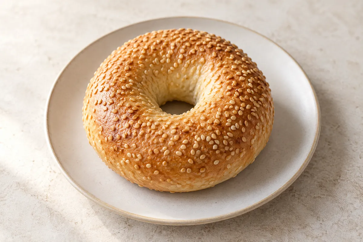 Pain bagel sur un fond de lin clair.