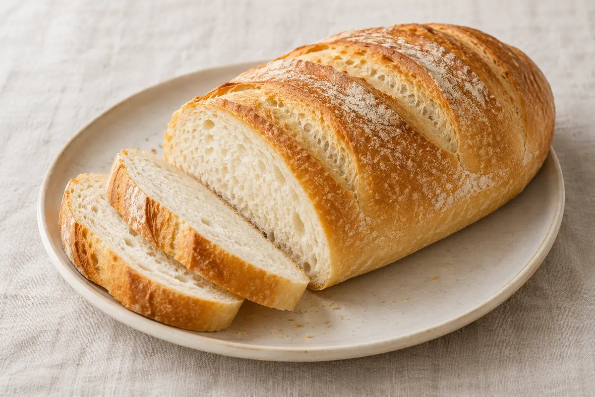 Pain blanc sur un fond de lin clair.