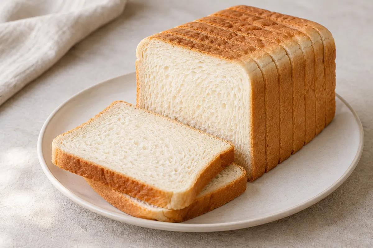 Pain de mie sur un fond de lin clair.