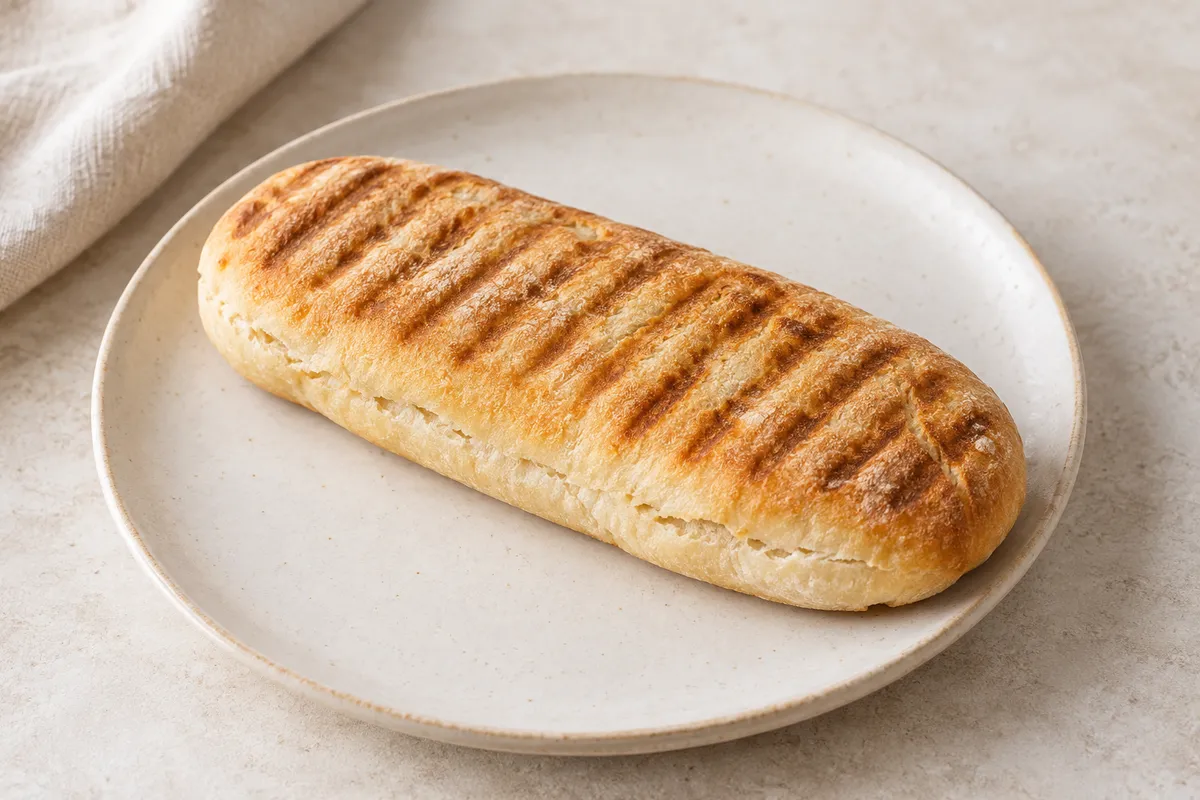 Pain panini sur un fond de lin clair.