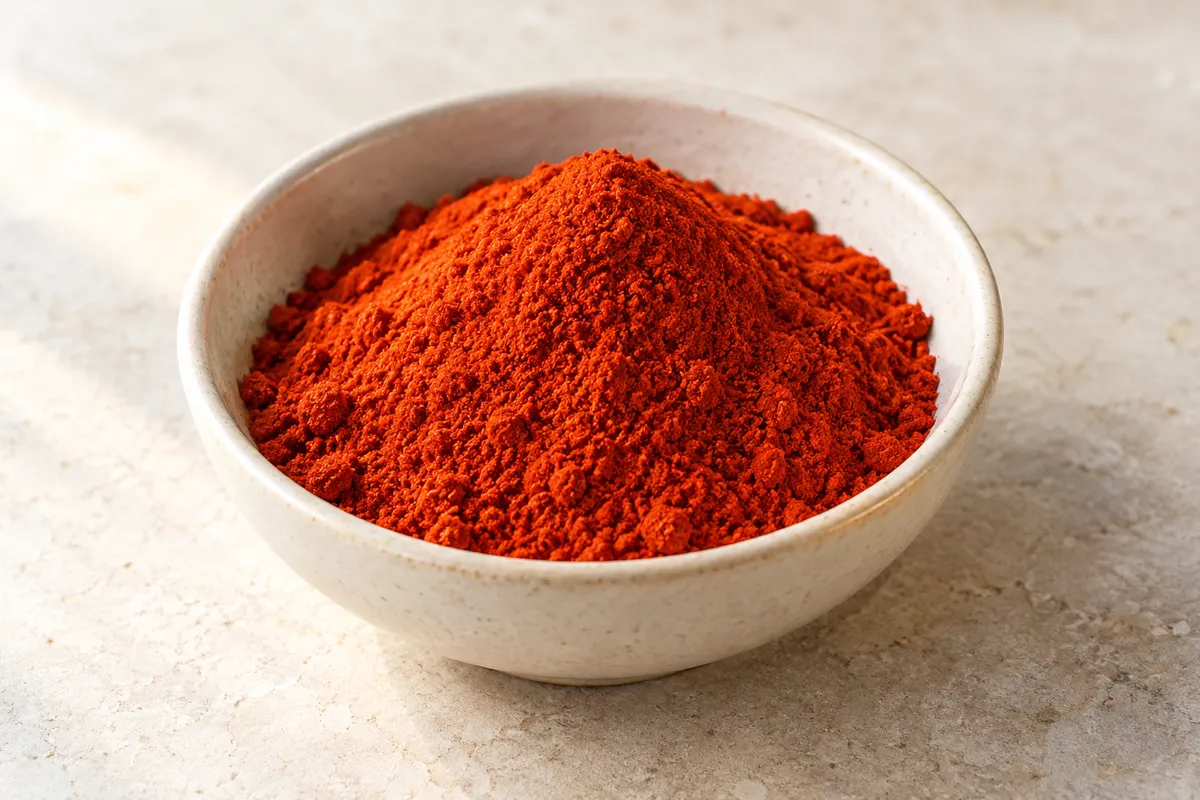 Paprika sur un fond de lin clair.