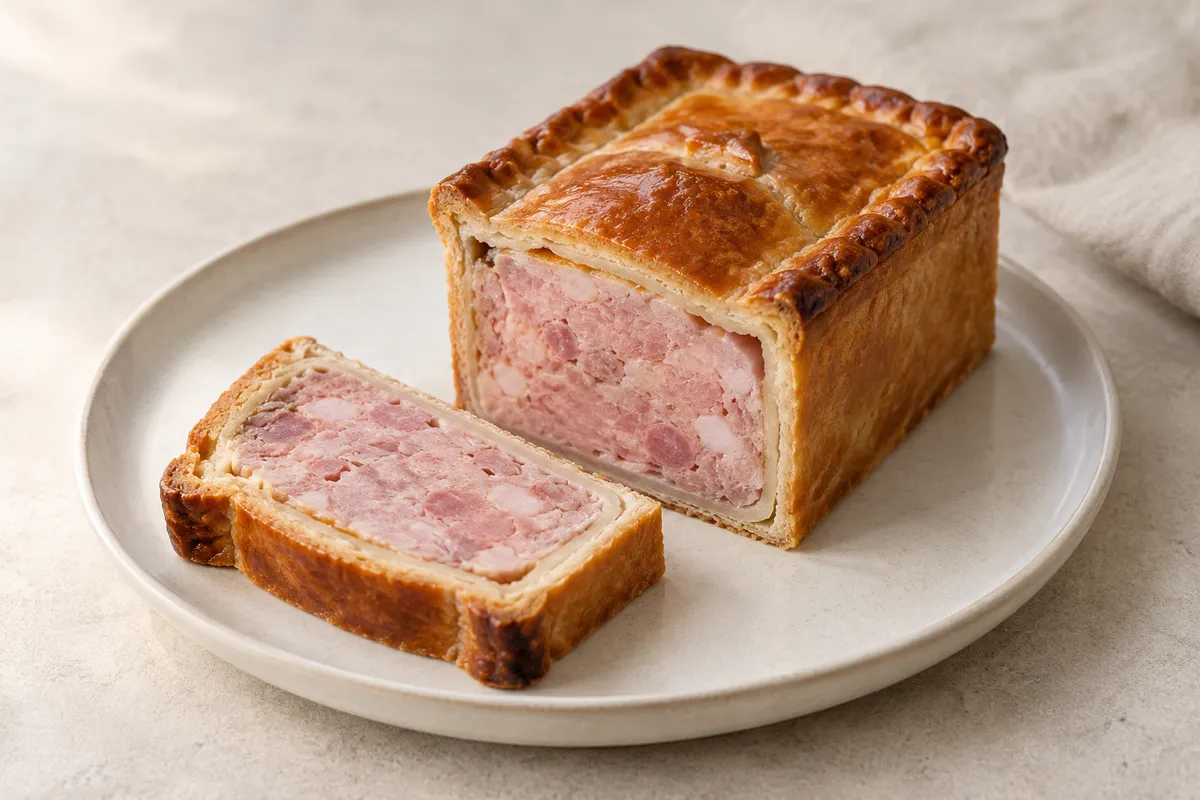 Pâté au jambon sur un fond de lin clair.