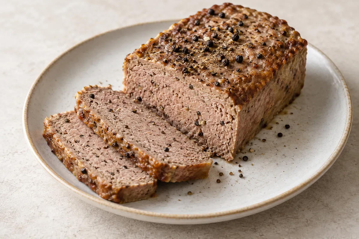 Pâté au poivre sur un fond de lin clair.