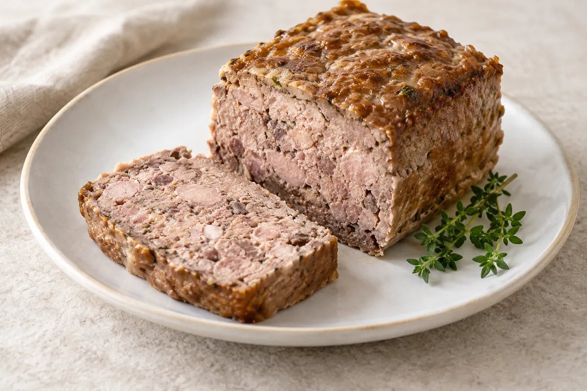 Pâté de lapin sur un fond de lin clair.