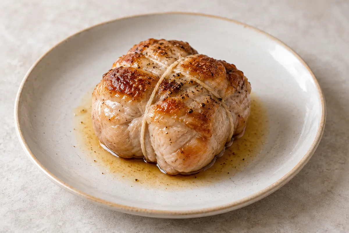 Paupiette de veau sur un fond de lin clair.