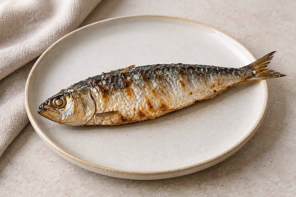 Pilchard sur un fond de lin clair.