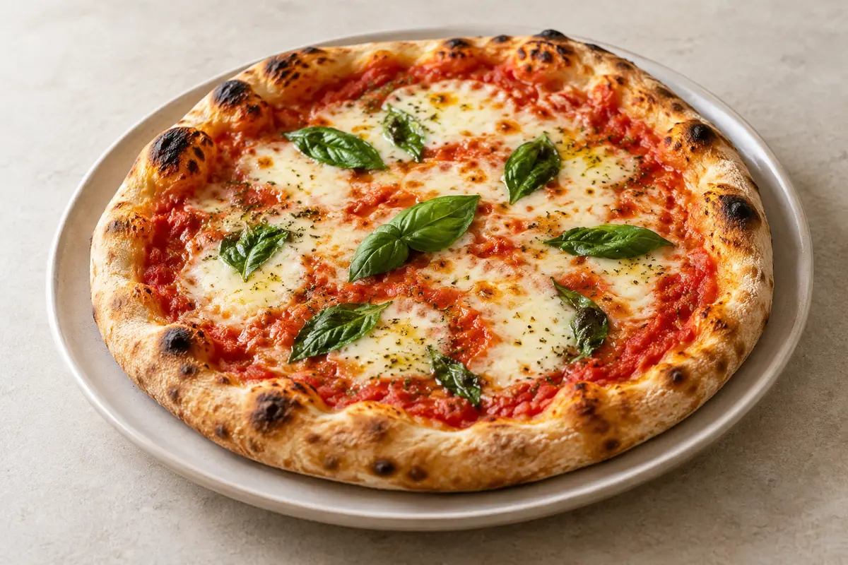 Pizza sur un fond de lin clair.