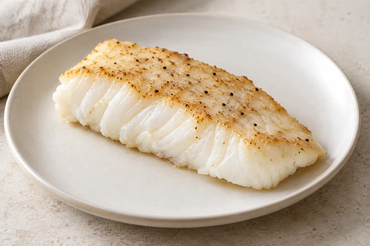 Poisson blanc sur un fond de lin clair.
