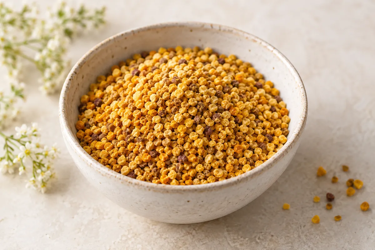 Pollen sur un fond de lin clair.