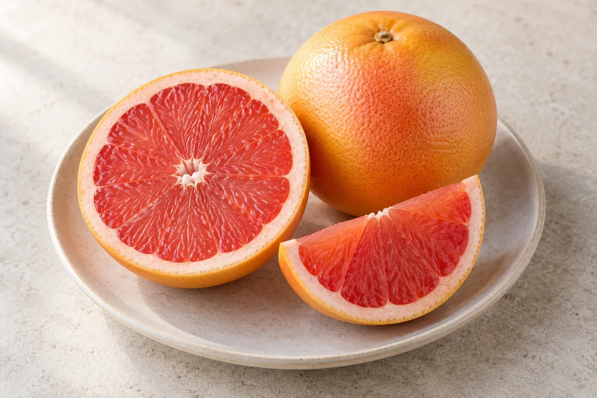 Pomelo sur un fond de lin clair.