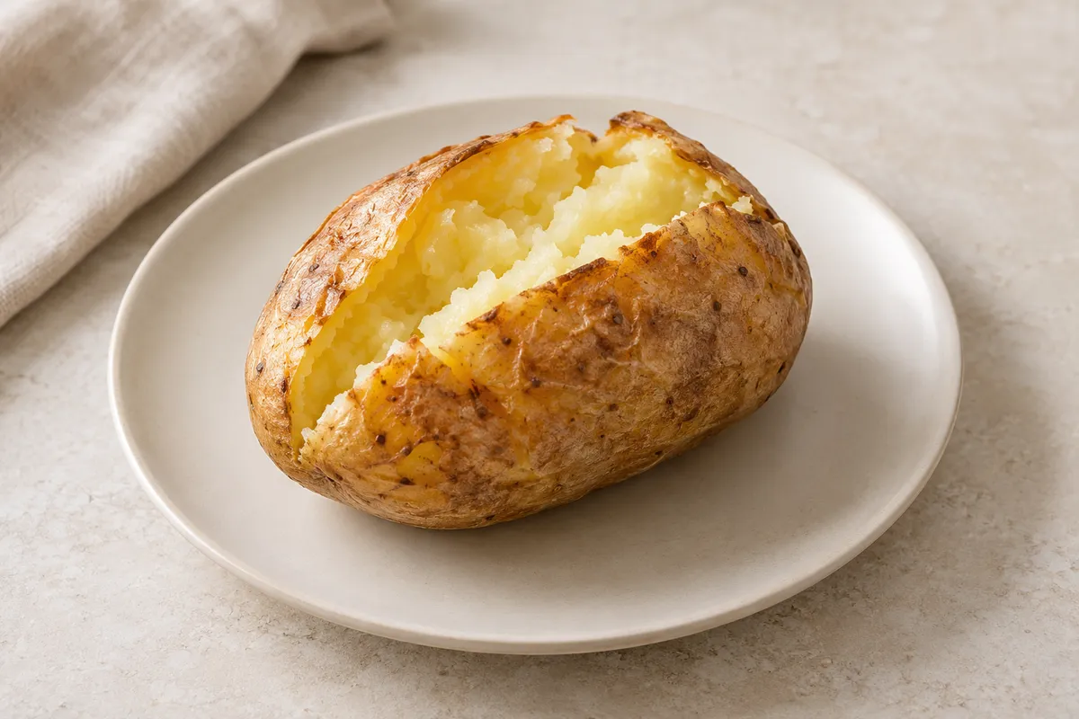 Pomme de terre sur un fond de lin clair.