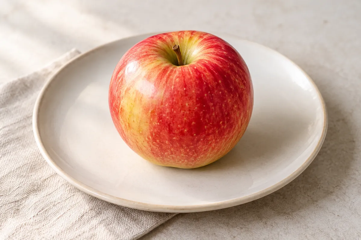 Pomme sur un fond de lin clair.