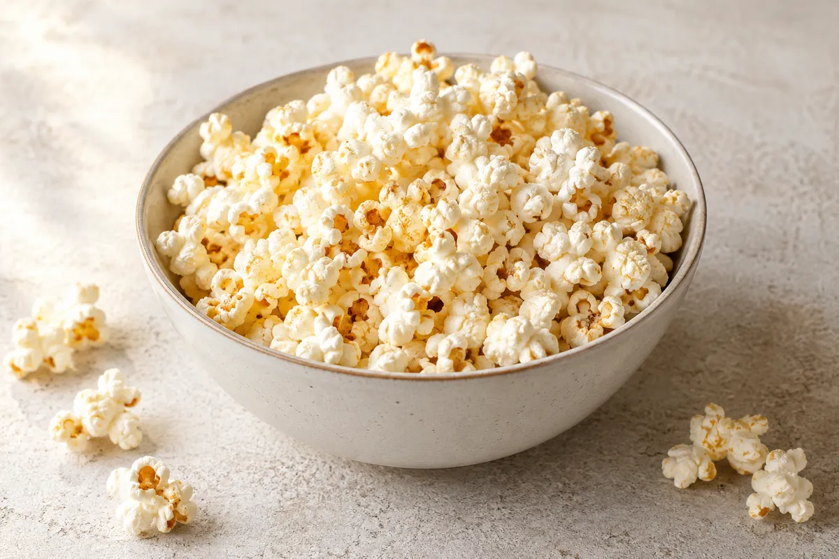 Pop-corn sur un fond de lin clair.