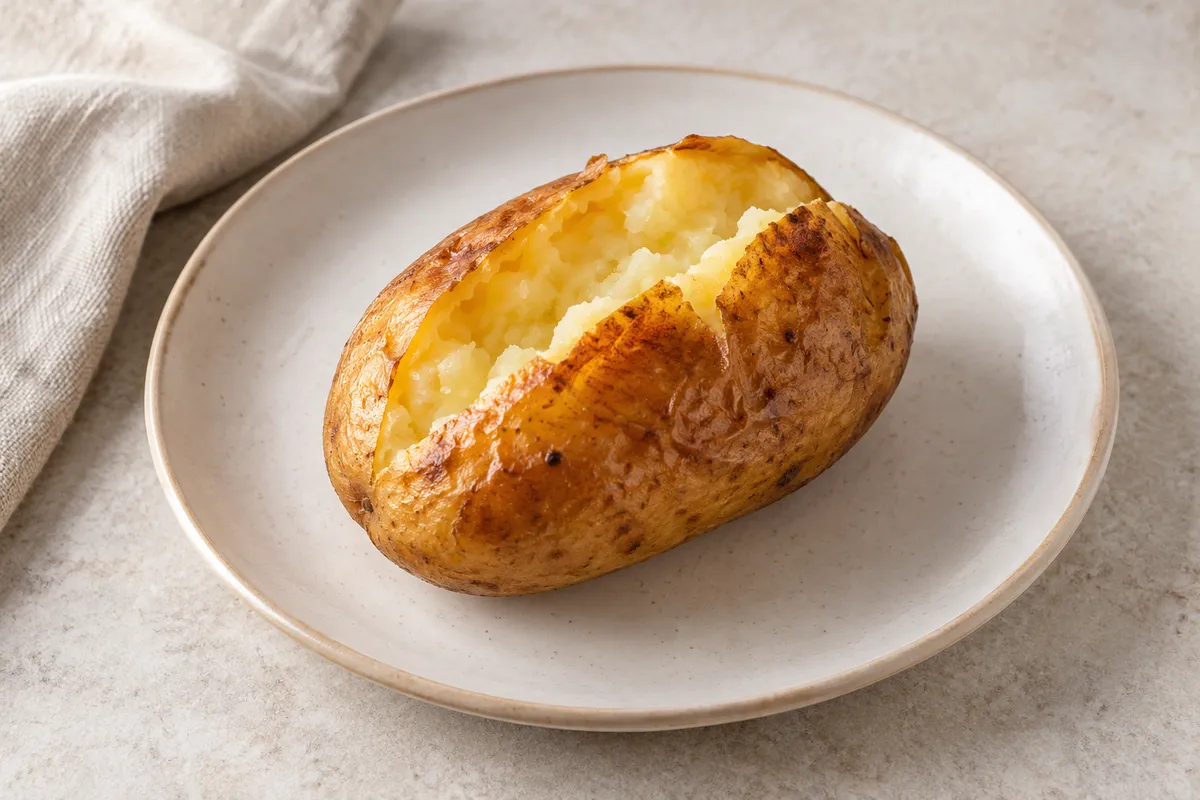 Potatoe sur un fond de lin clair.